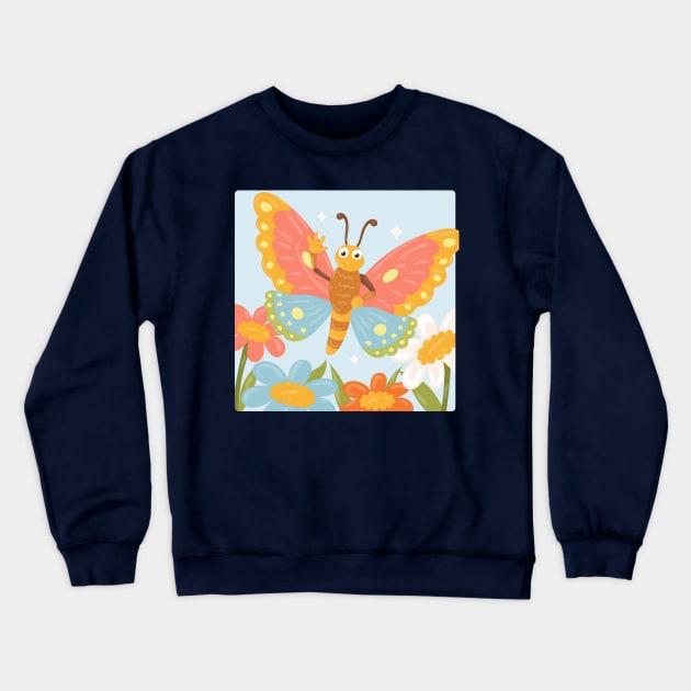 Butterfly Flower Hand Drawn Illustration Crewneck Sweatshirt by Mako Design 